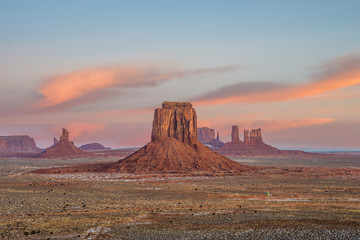 Panoramic view of Monument Valley Navajo Tribal Park at sunset