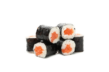 Japanese food. Delicious sushi rolls isolated on white background
