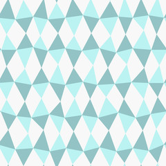 Seamless geometric pattern, uneven curved rhombuses and triangles. Light blue color. Vector.