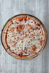 pizza on a wooden board