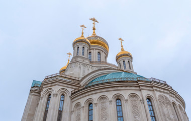 Fototapeta premium View of the christian orthodox church of the Sretensky Monastery in Moscow, Russia. New Martyrs and Confessors of the Russia cathedral