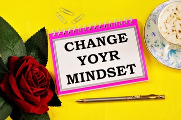 Change your mindset-plan the writing on your Notepad to change your life. Having an open and positive mindset encourages the development of personal growth.