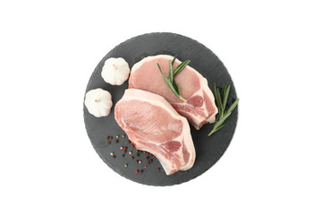 Raw meat for steak and ingredients isolated on white background