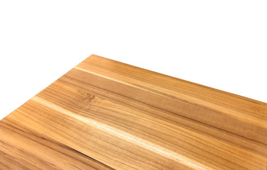 Perspective view of wood or wooden table top corner on white background including clipping path