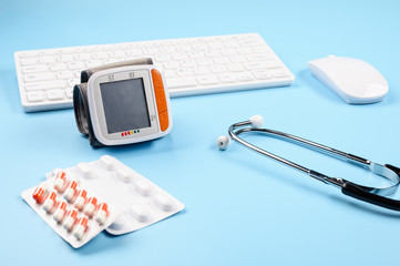 Equipment for measuring blood pressure. The workspace of the doctor.