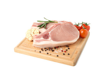 Raw meat for steak and ingredients isolated on white background