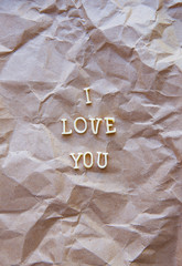 I love you written on kraft paper