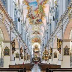 Interior of St. Peter's Church (Alter Peter) in Munich, Germany. This is the oldest church in the...