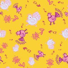 Obraz na płótnie Canvas chicken folklore seamless patterns