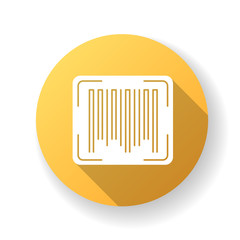 Barcode yellow flat design long shadow glyph icon. Universal product code, quality control item. Linear and matrix bar code, machine-readable form data. Silhouette RGB color illustration