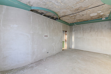 Russia, Moscow- December 05, 2019: rough repair for self-finishing. interior decoration, bare walls of the room, stage of construction