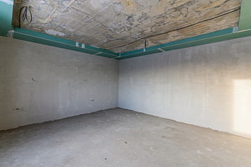 Russia, Moscow- December 05, 2019: rough repair for self-finishing. interior decoration, bare walls of the room, stage of construction