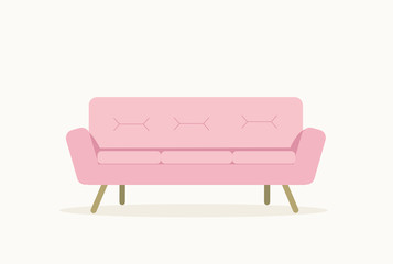 Trendy pink sofa colorful cartoon vector illustration.