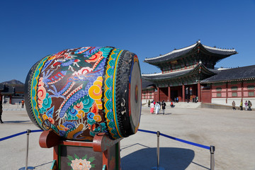 Ceremonial Drum at Gyeongbokgung Palace, Grand Palce Seoul, South Korea, Asia - shot November 2013