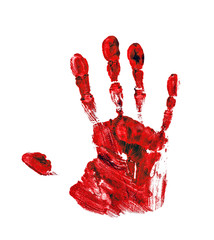 Red hand print isolated on white background