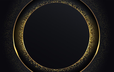 Abstract black background circle with golden glitter halftone abstract luxury background
