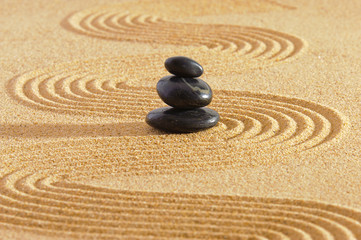Fototapeta na wymiar Japanese ZEN garden with stone in textured sand