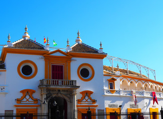 View of the Bullring (Plaza de toros de la Real Maestranza de Caballería) in Seville, Spain