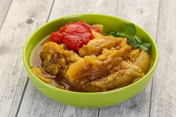 Caucasian cuisine - baked eggplant and tomato