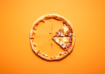 Four cheese pizza slices and crust leftovers. Eaten cheese pizza