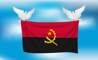 Flag of Angola With A White Pigeons