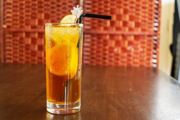 Iced lemon tea in a clear glass