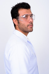 Profile view of handsome Turkish man doctor as scientist