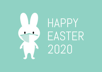 Easter bunny with protective mask vector. Funny easter bunny with coronavirus mask icon. Easter bunny wearing medical mask on face to prevent flu vector. Funny coronavirus easter 2020 greeting card