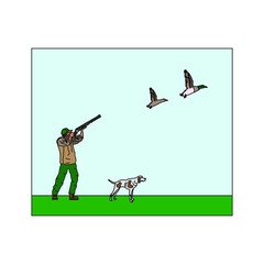 hunter with shotgun hunting ducks. Vector illustration for web and mobile design.
