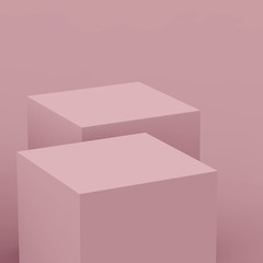 3d violet mauve cube and box podium minimal scene studio background. Abstract 3d geometric shape object illustration render. Natural color tones.