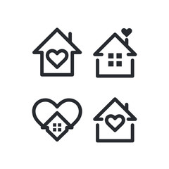 Obraz premium House with heart shape, love home symbol, vector illustration isolated on white background stay home, home sticker symbol vector