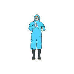 Medical virology research scientist works in a protective suit and mask with mask. Vector illustration for web and mobile design.