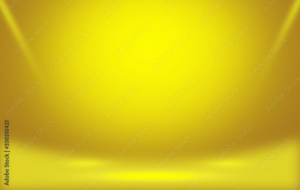 Wall mural abstract yellow studio room background with spotlight and empty space.