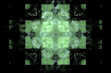 Green square fractal pattern on black background.Mosaic texture. Digital style. Ornament illustration.