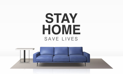 3D Illustration background template design of Stay home during the coronavirus epidemic. Staying at home in self quarantine, protection from virus.