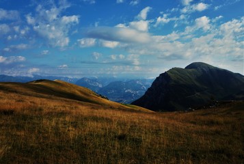 spectacular view from monte baldo loking west to garda lake in italian alps