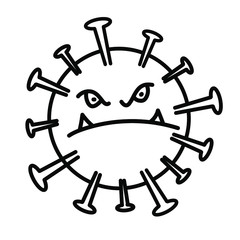 
evil coronavirus bacterium with eyes and mouth. Covid-19 2019-ncov infection with an angry face on white bacrgound. Simple vector illustration