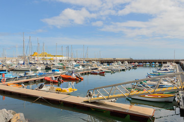 Obraz premium Marina in San Sebastian De La Gomera. April 15, 2019. La Gomera, Santa Cruz de Tenerife Spain Africa. Travel Tourism Photography Nature.