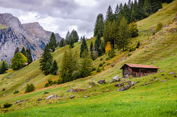 Fototapeta na wymiar Old wooden shed (barn) somewhere in Swiss Alps