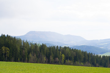 Fototapeta premium Austria, Alps mountains and landscape, hiking in the mountains, styria.