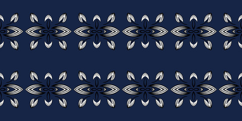 White ornament on blue seamless pattern. Vintage, paisley elements. Ornamental traditional, ethnic, turkish. Great for fabric and textile, wallpaper, packaging or any idea