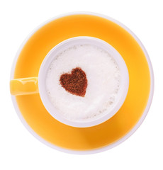 Cup of tasty cappuccino on white background