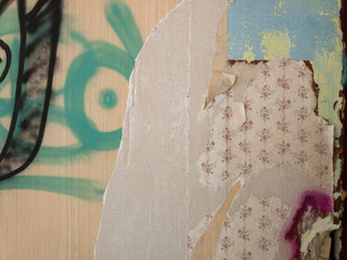 Texture of derelict wallpaper in an abandoned building