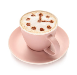 Cup of tasty cappuccino on white background