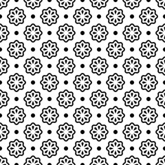 Seamless pattern. Vector abstract simple flower design. Black elements on a white background. Modern minimal illustration perfect for backdrop graphic design, textiles, print, packing, etc.