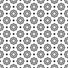 Seamless pattern. Vector abstract simple flower design. Black elements on a white background. Modern minimal illustration perfect for backdrop graphic design, textiles, print, packing, etc.