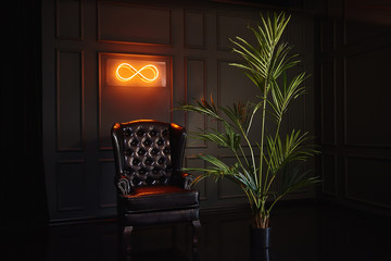 Interior design of luxury living room with leather armchair