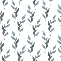 Afwasbaar behang Aquarel prints Hand getekende naadloze patroon van bladeren. Waterverfillustratie van een installatieornament. Perfect voor wikkels, behangpapier, ansichtkaarten, wenskaarten, ontwerp voor papier, bedrukte textiel en stof.