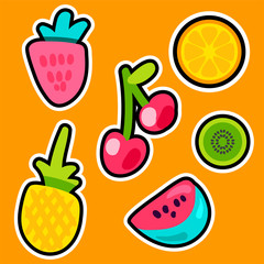 Fruits doodle color stickers set