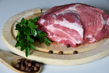 raw meat, pork neck with spices